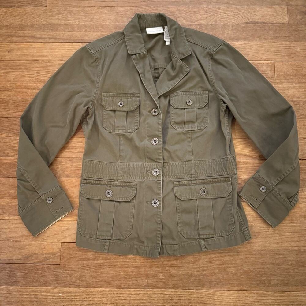 Liz Claiborne army green four button jean utility jacket size MP
 b14